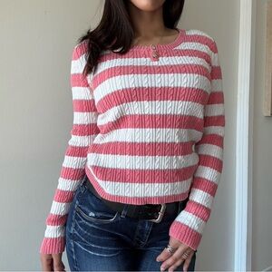 Y2K Tommy Hilfiger Pink Striped Ribbed Knit Sweater